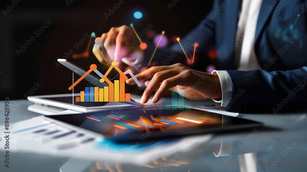 Business 2025 analytics tools charts and graphs with statistics to analyze business potential and forecast future development of companies growth Businessman using a tablet : Generative AI Business 2025 analytics tools charts and graphs with statistics to analyze business potential and forecast future development of companies growth Businessman using a tablet : Generative AI