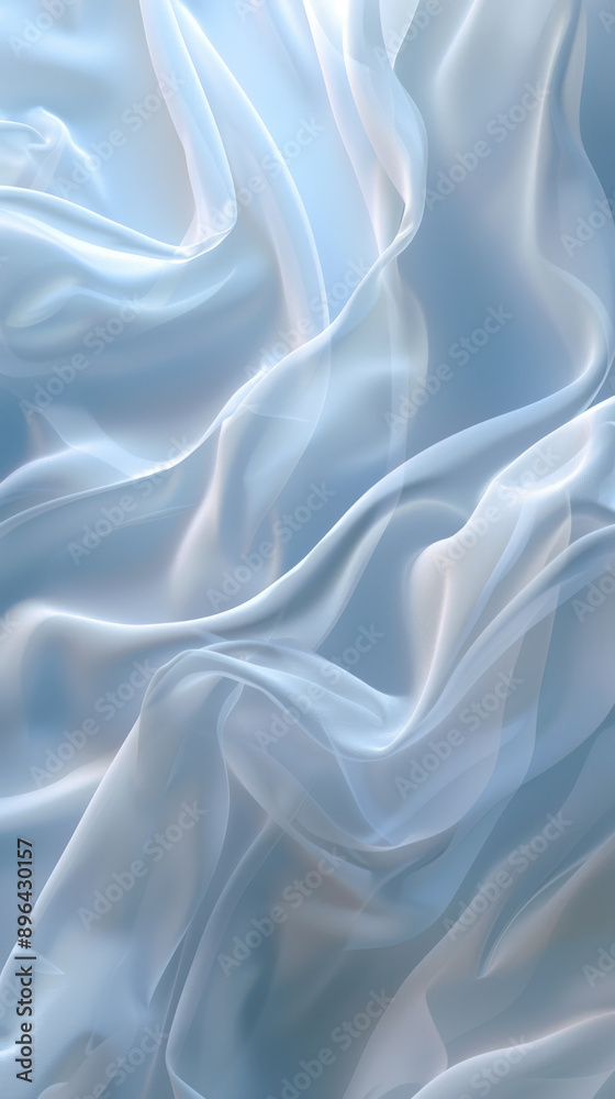 Fototapeta premium Flowing light blue silk fabric with soft
