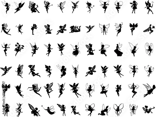 Fairy vector silhouette black and white,Fairy Silhouette, Fairy SVG, Tooth Fairy Svg, Fairies Svg,magic fairy design, Fairy silhouettes bundle ,Fairy vector illustration ,Beautiful Fairy Silhouette .
