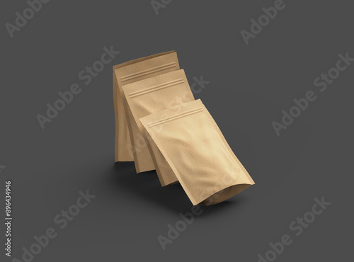 3D render of a generic paper doypack with zipper on a dark background photo