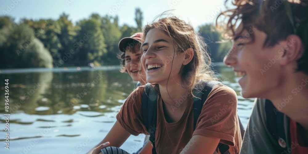Group of friends relaxing on a boat, great for summer or outdoor activities Group of friends relaxing on a boat, great for summer or outdoor activities