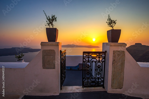 Sunset over the Caldera in Santorini island. photo