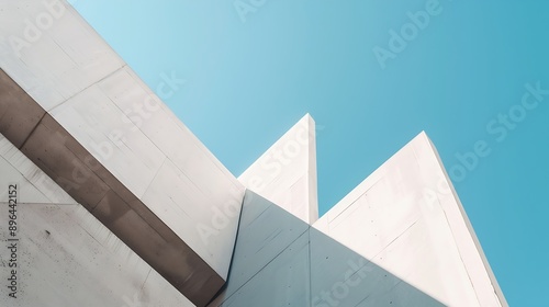 architectural photography Abstract architecture background Modern white concrete structure with straight lines and geometric shapes against a blue sky geometrical linear design concept : Generative AI