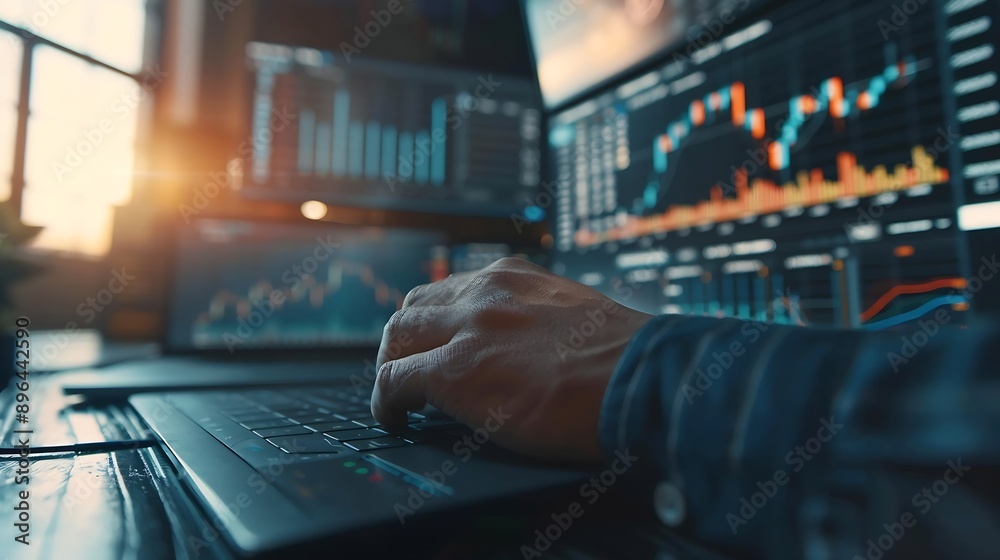 Investing and stock market concept A businessman checks financial data charts for trading forex stocks money and digital assets business finance technology and investment : Generative AI Investing and stock market concept A businessman checks financial data charts for trading forex stocks money and digital assets business finance technology and investment : Generative AI