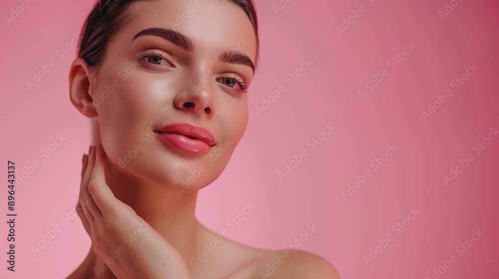 Studio shine and portrait of woman beauty and treatment of skincare soft and glow of body in results Pink background face and proud for skin dermatology and cosmetics for person and ha : Generative AI Studio shine and portrait of woman beauty and treatment of skincare soft and glow of body in results Pink background face and proud for skin dermatology and cosmetics for person and ha : Generative AI