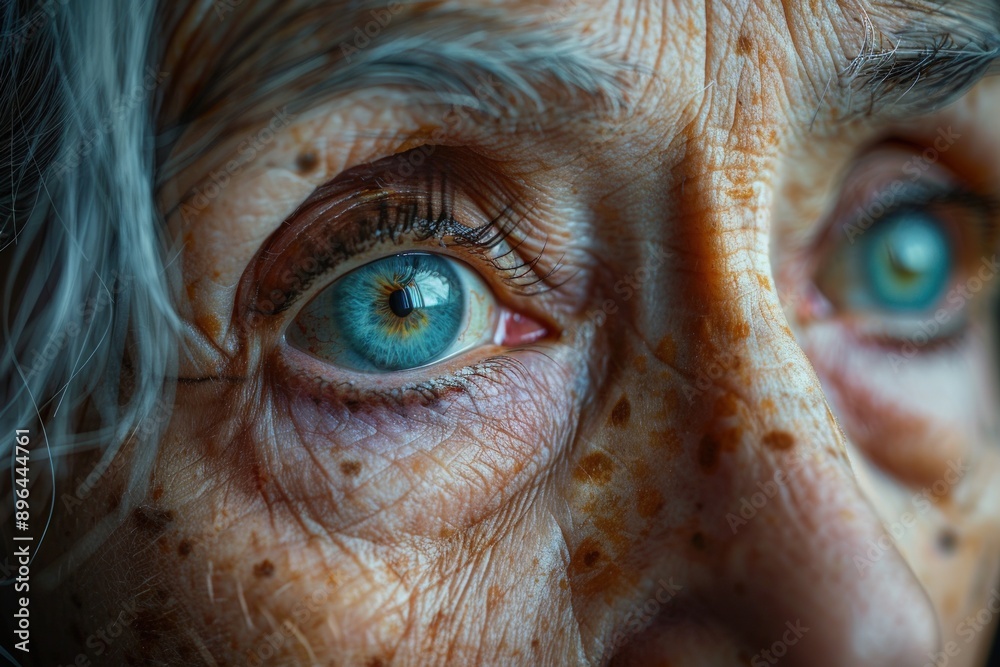 Close up of the skin around the eyes, showing wrinkles and signs of aging on an elderly woman's face Close up of the skin around the eyes, showing wrinkles and signs of aging on an elderly woman's face