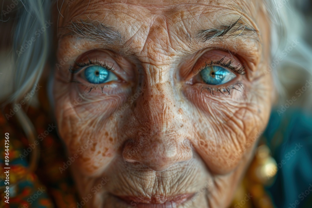 Close up of the skin around the eyes, showing wrinkles and signs of aging on an elderly woman's face Close up of the skin around the eyes, showing wrinkles and signs of aging on an elderly woman's face