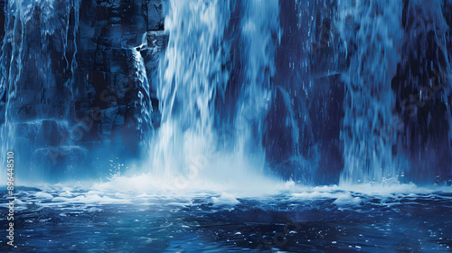 Fototapeta Naklejka Na Ścianę i Meble -  A cascading waterfall on a cobalt blue background.


