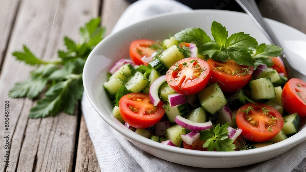 Choban Salat Shepherd's salad made with tomatoes, cucumbers, onions, and herbs. Choban Salat Shepherd's salad made with tomatoes, cucumbers, onions, and herbs.