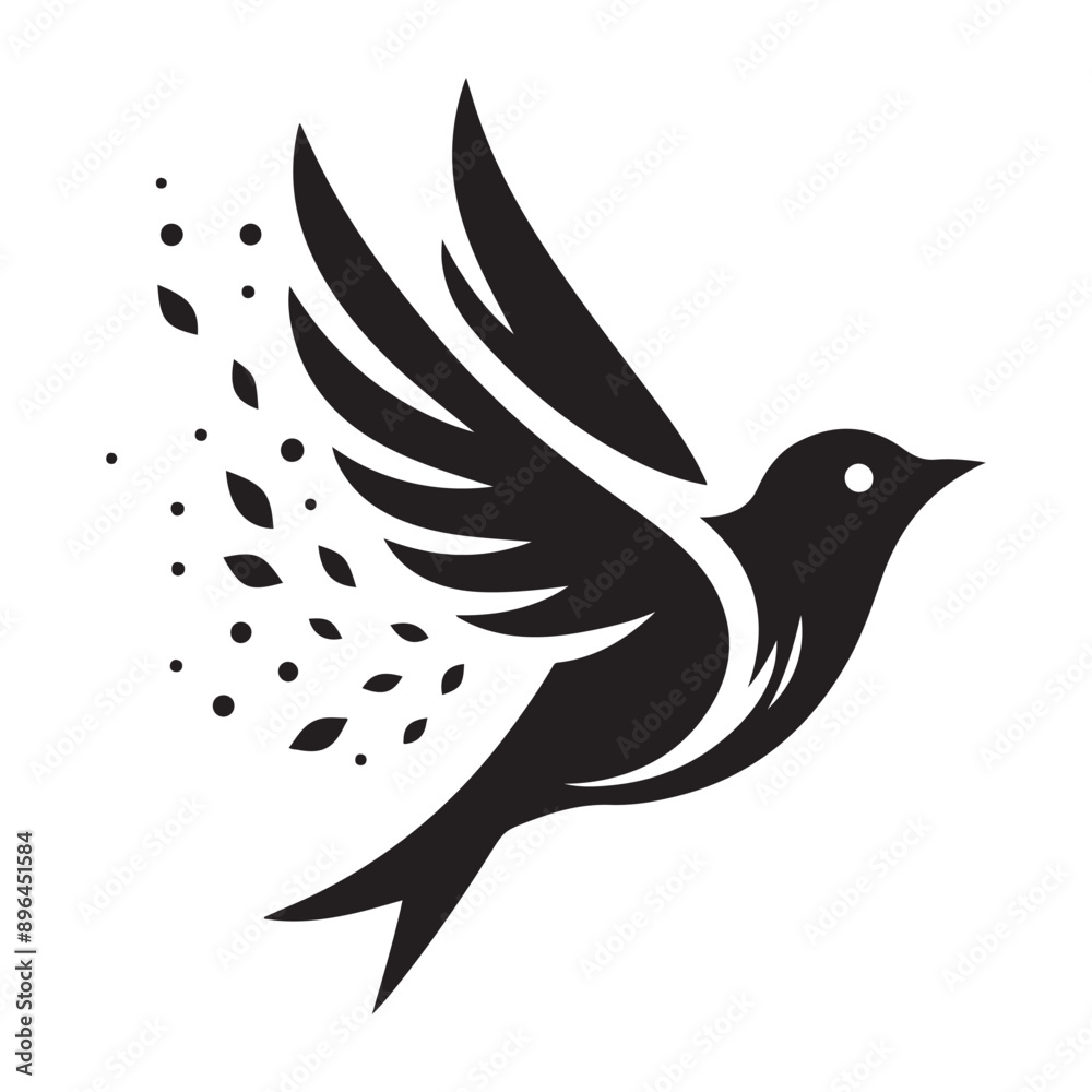Fototapeta premium minimalist black silhouette of a bird in mid-flight with wings outstretched