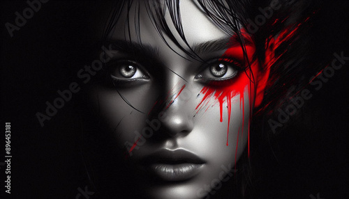 portrait of a woman stained with paint
