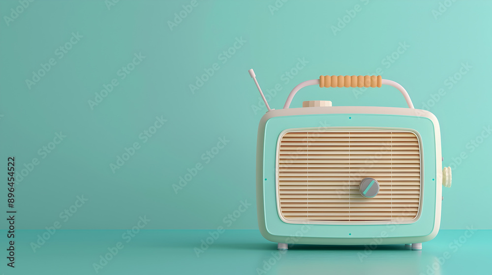 Obraz premium A retro radio on a teal background.
