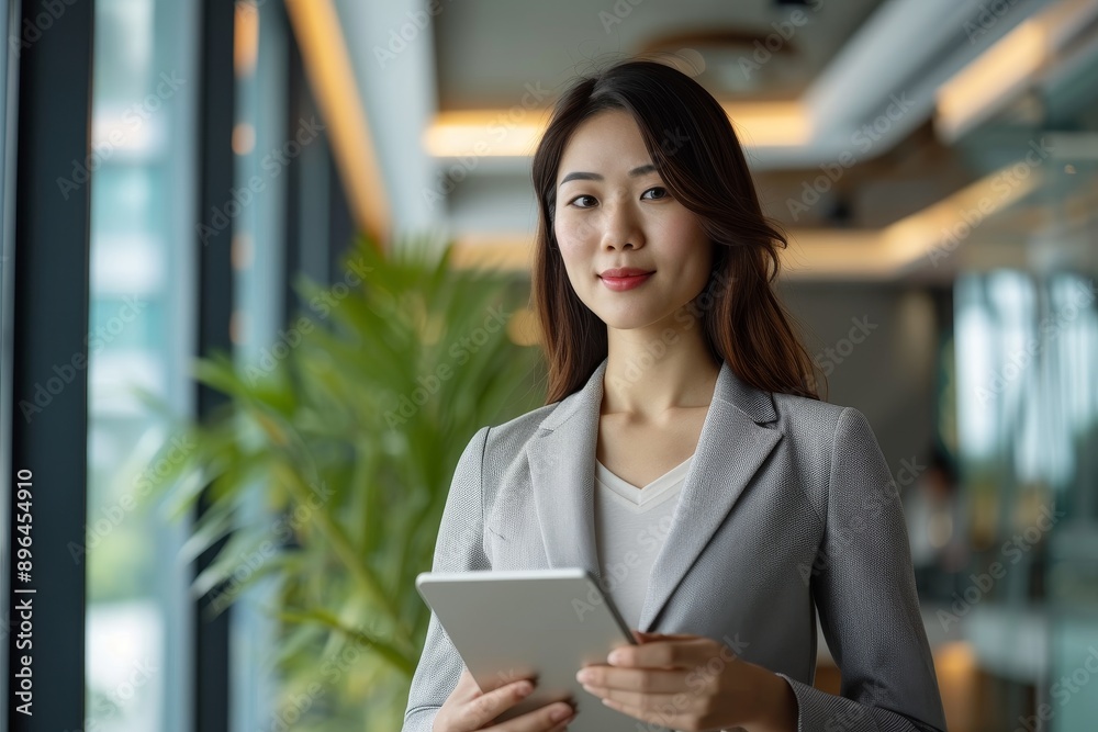 Asian businesswoman using digital tablet in office leading a professional company with smart corporate management technology Asian businesswoman using digital tablet in office leading a professional company with smart corporate management technology