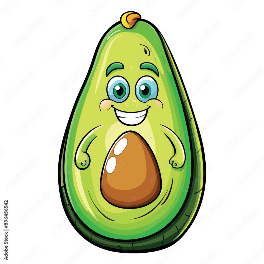 cute avocado sticker character icon vector illustration design smile happy wallking