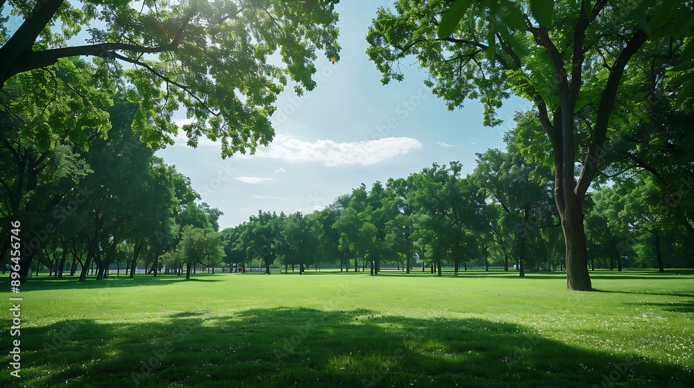 Green tree forest meadow field in city park blue sky Nature green scene background : Generative AI Green tree forest meadow field in city park blue sky Nature green scene background : Generative AI
