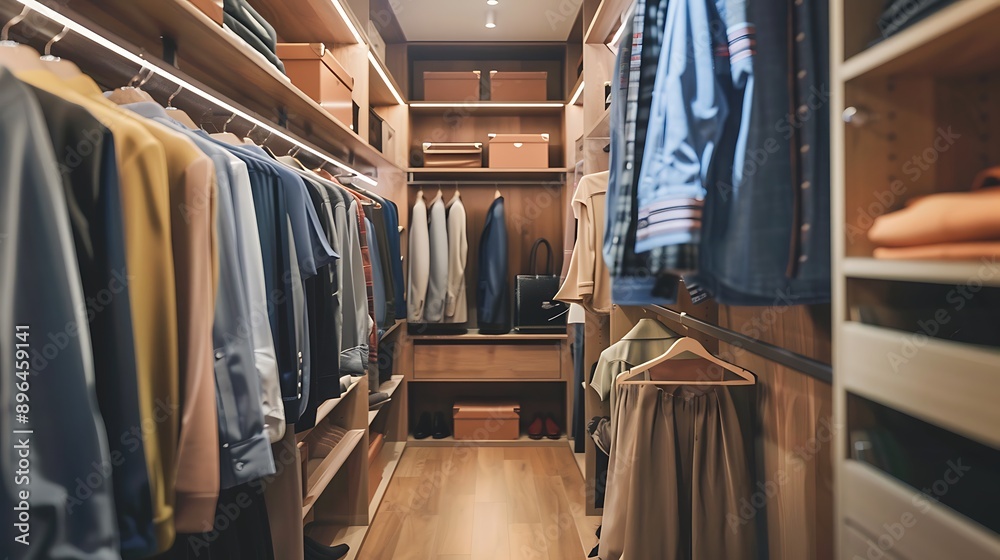 Well-Organized Walk-In Closet with Clothes and Accessories Well-Organized Walk-In Closet with Clothes and Accessories
