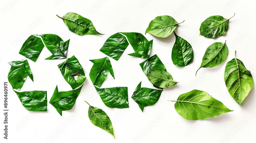 A symbol of waste recycling with green leaves Environmental protection concept with white background Save planet eco recycling concept : Generative AI A symbol of waste recycling with green leaves Environmental protection concept with white background Save planet eco recycling concept : Generative AI