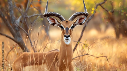 Common Impala horned male full frame ground level in Kruger National park South Africa  Specie Aepyceros melampus family of Bovidae : Generative AI photo