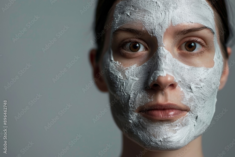 Charming woman with perfect skin for product advertisement isolated on grey background