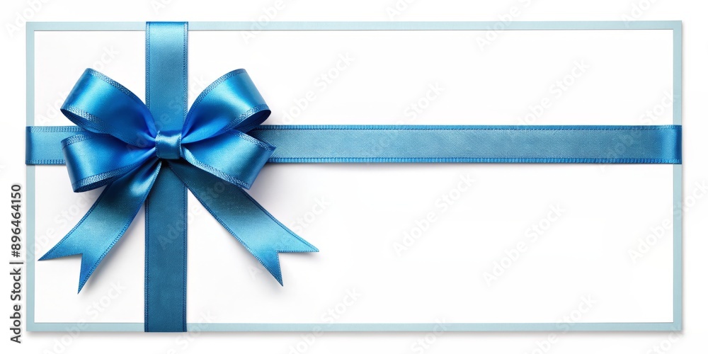 Elegant blue ribbon bow adorns a blank gift certificate template, waiting to be customized with a special message or occasion, perfect for any celebration. Elegant blue ribbon bow adorns a blank gift certificate template, waiting to be customized with a special message or occasion, perfect for any celebration.