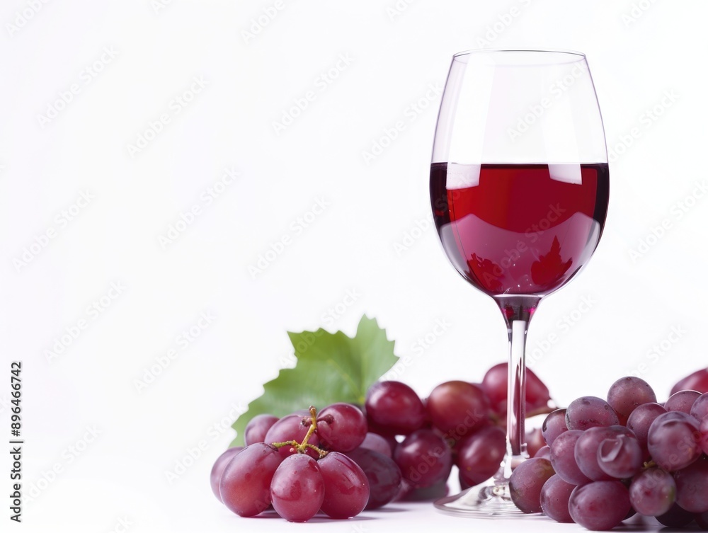 A glass of red wine paired with a bunch of fresh grapes, perfect for a relaxing evening or as a gift A glass of red wine paired with a bunch of fresh grapes, perfect for a relaxing evening or as a gift