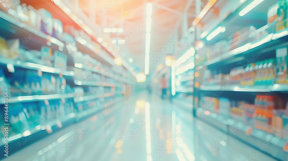 Perspective view Abstract concept blurred background Customer shopping consumer good on shelves between corridor with clear light in convenience supermarket and minimart : Generative AI Perspective view Abstract concept blurred background Customer shopping consumer good on shelves between corridor with clear light in convenience supermarket and minimart : Generative AI