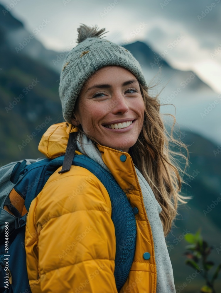 A person climbing up a mountain trail with a backpack, great for outdoor adventure or travel images A person climbing up a mountain trail with a backpack, great for outdoor adventure or travel images
