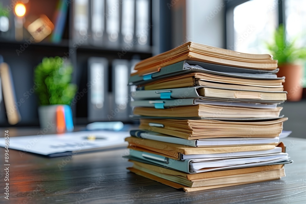 AI-Generated Office Desk with Stack of Documents AI-Generated Office Desk with Stack of Documents