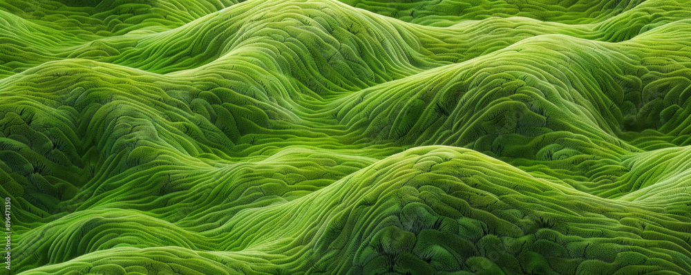 Obraz premium green grassy hills with wavy patterns, in the style of digital art
