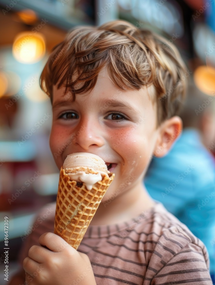 A young boy enjoying an ice cream cone on a sunny day