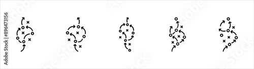 soccer tactics icon, game success strategy in football, scheme play, vector illustration on white background.