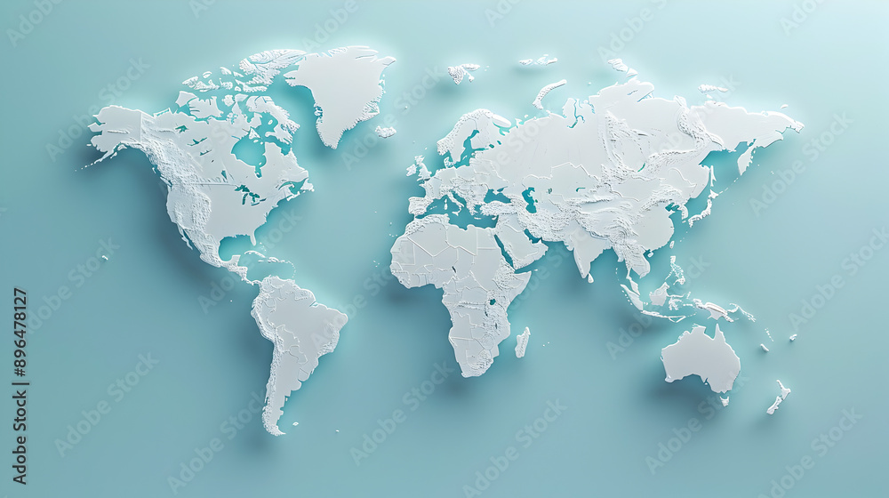 A world map on a light blue background.
A world map on a light blue background.