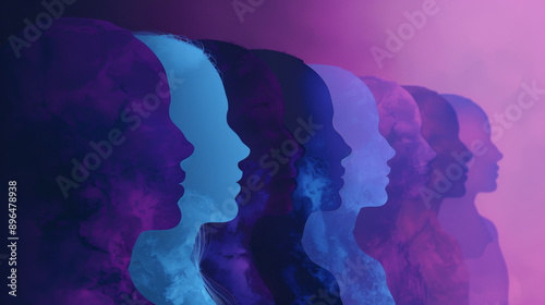 Multiple colorful silhouettes of female profiles