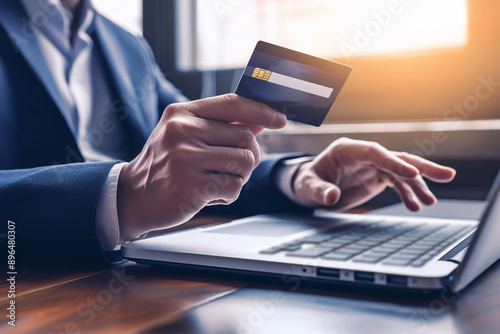 businessman holding credit debit card