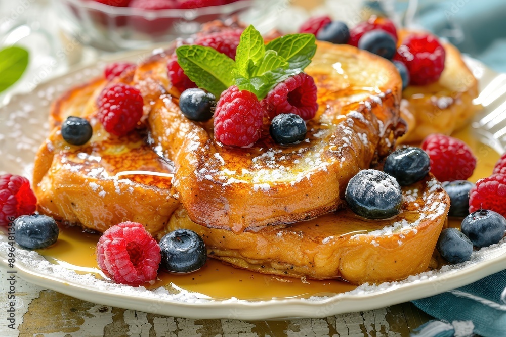 French toast with berries syrup breakfast