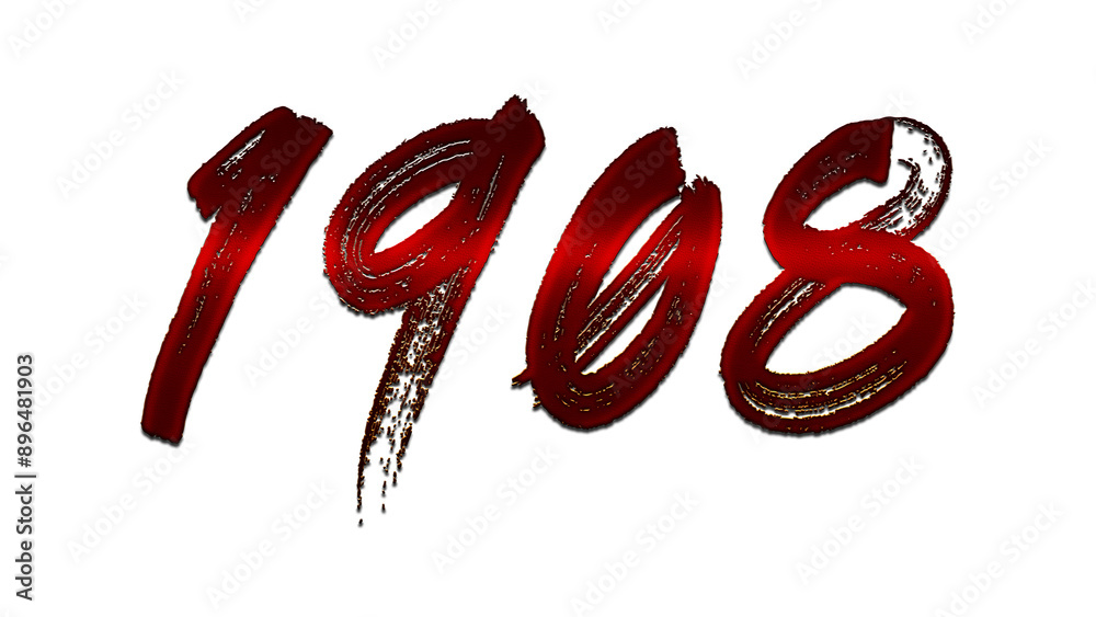 3D blood red number design of 1908 on white background. 3D blood red number design of 1908 on white background.