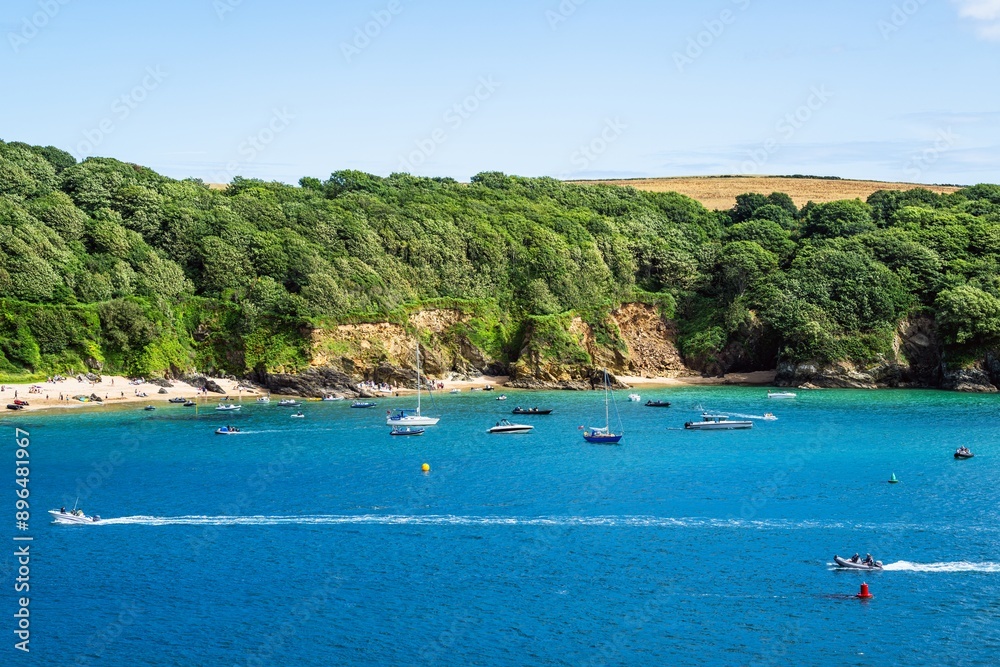 Obraz premium Boats and Yachts on Kingsbridge Estuary in Salcombe and Mill Bay, Batson Creek, Southpool Creek, Devon, England, Europe
