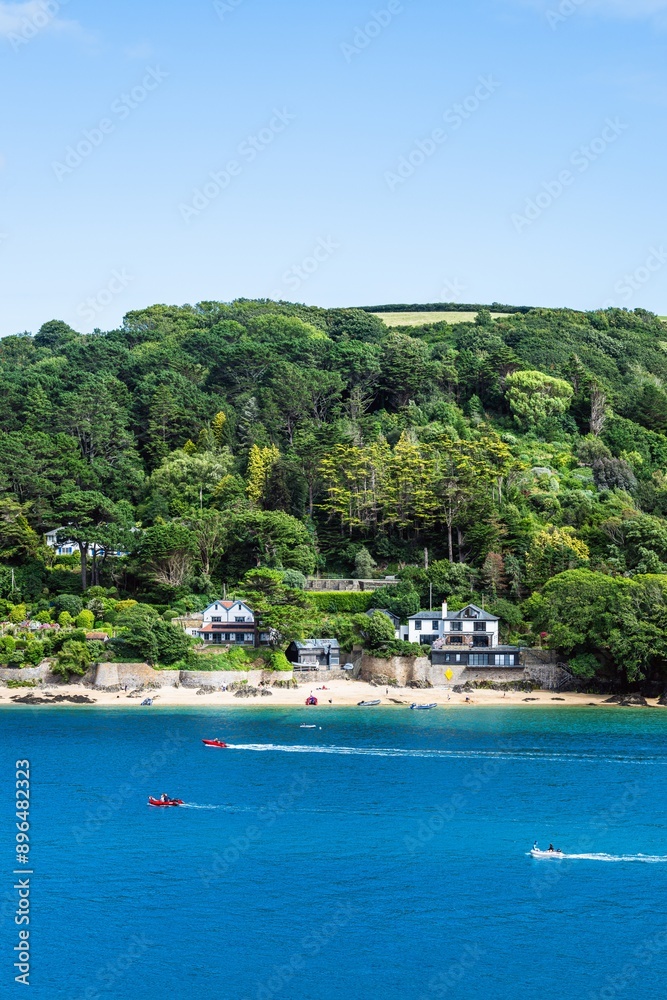 Boats and Yachts on Kingsbridge Estuary in Salcombe and Mill Bay, Batson Creek, Southpool Creek, Devon, England, Europe Boats and Yachts on Kingsbridge Estuary in Salcombe and Mill Bay, Batson Creek, Southpool Creek, Devon, England, Europe
