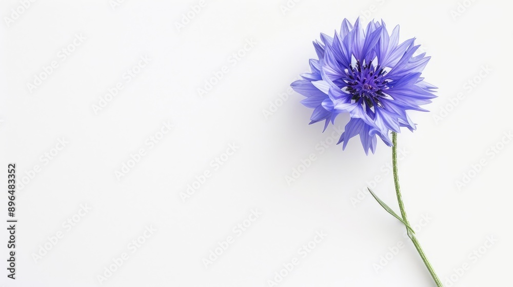 A solitary cornflower against a white backdrop A solitary cornflower against a white backdrop