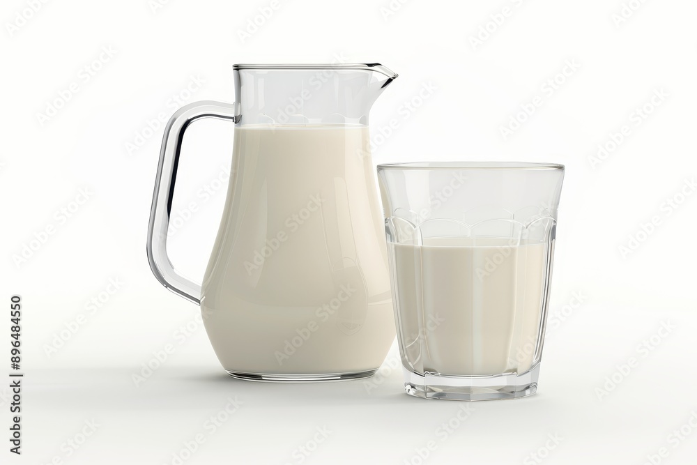Glass and jug of milk on white background Glass and jug of milk on white background
