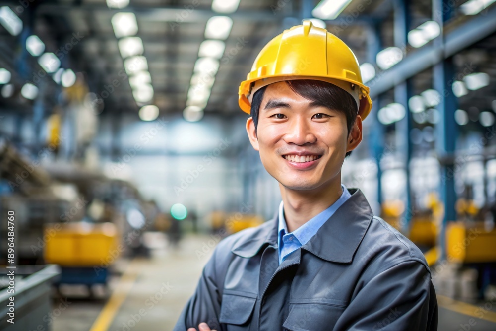 Attractive young asian male smiling and working engineering in industry. Work at the heavy industry manufacturing facility concept... Attractive young asian male smiling and working engineering in industry. Work at the heavy industry manufacturing facility concept...