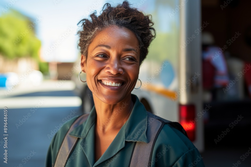 Portrait of a smiling middle aged female sanitation worker Portrait of a smiling middle aged female sanitation worker