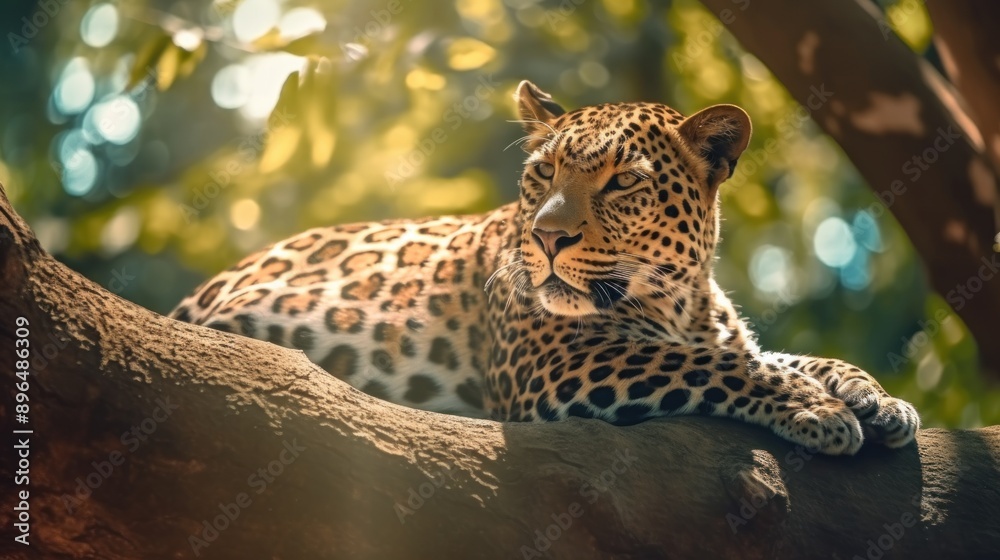 Naklejka premium Leopard Resting on a Branch