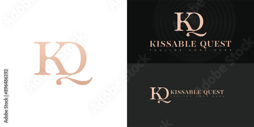 Abstract initial letter KQ or QK in gold color isolated on multiple background colors. The logo is suitable for feminine care brand logo design inspiration templates.