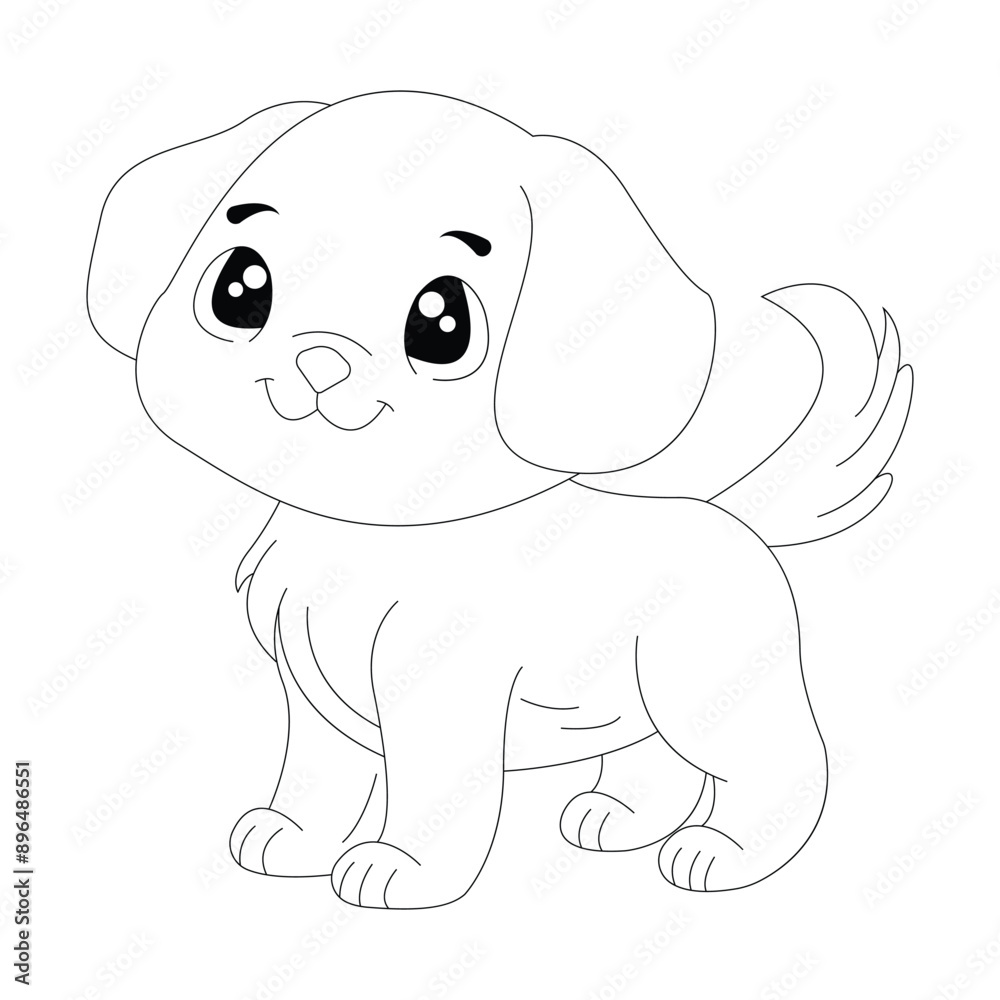 Flat Character Of Cute Cartoon Dog Line Art For Kids Coloring Page. Flat Character Of Cute Cartoon Dog Line Art For Kids Coloring Page.