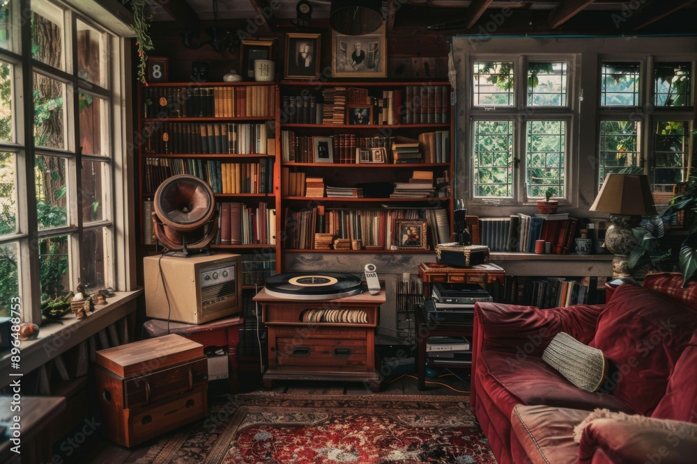 Vinyl player in a cozy old fashion home