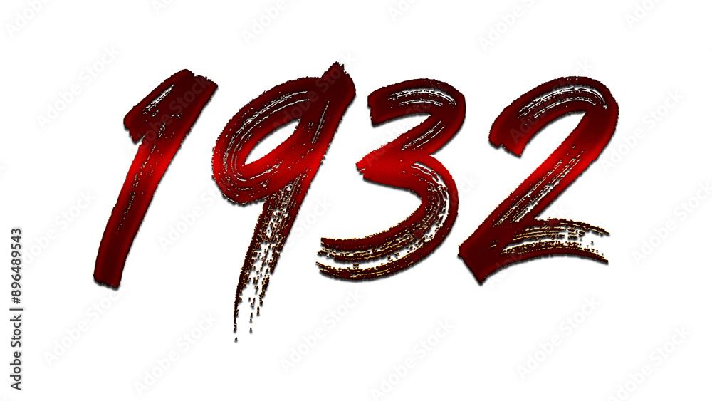 3D blood red number design of 1932 on white background. 3D blood red number design of 1932 on white background.