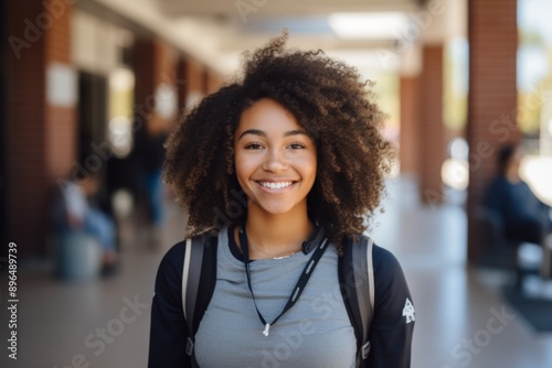 Smiling portrait of a young female student on college campus