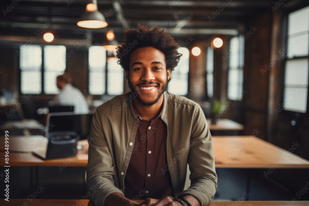 Portrait of a young hipster man in office Portrait of a young hipster man in office
