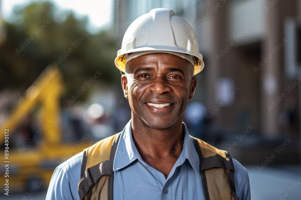 Portrait of a smiling African American mature businessman on construction site Portrait of a smiling African American mature businessman on construction site